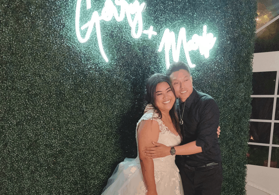 Wedding Sign Rental with the Bride and Groom's name on a hedge wall in chicago