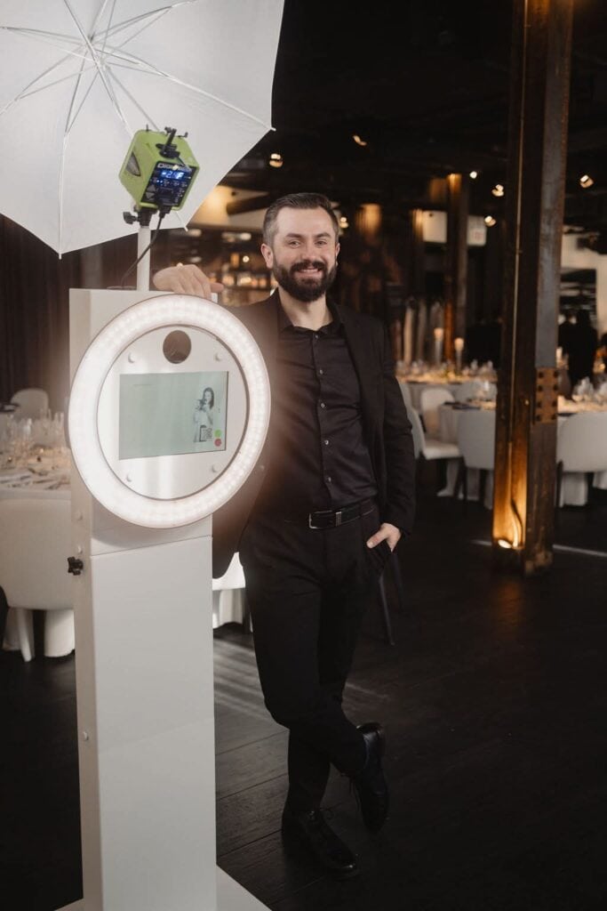 Professional corporate photo booth rental setup in Chicago by suited In Light Photobooths specialist for executive events